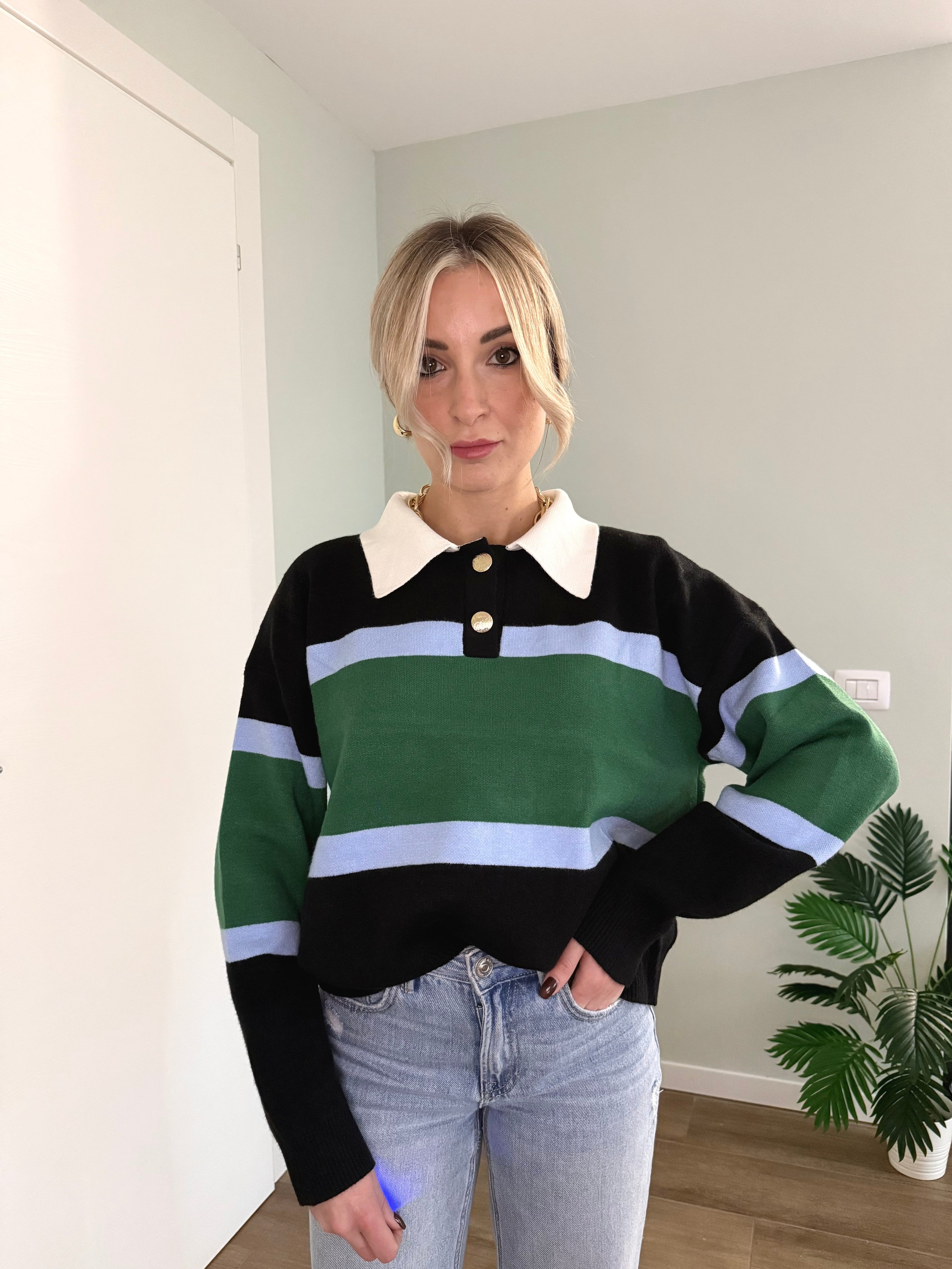 Polo con dettagli a contrasto nera e verde