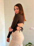 Maglia crop con lacci marrone