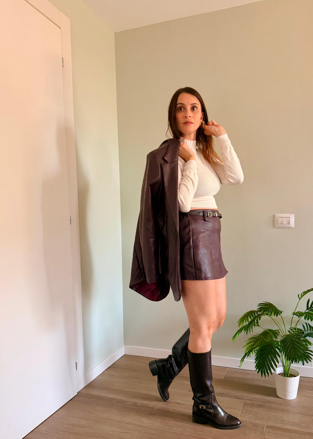 Gonna effetto pelle burgundy