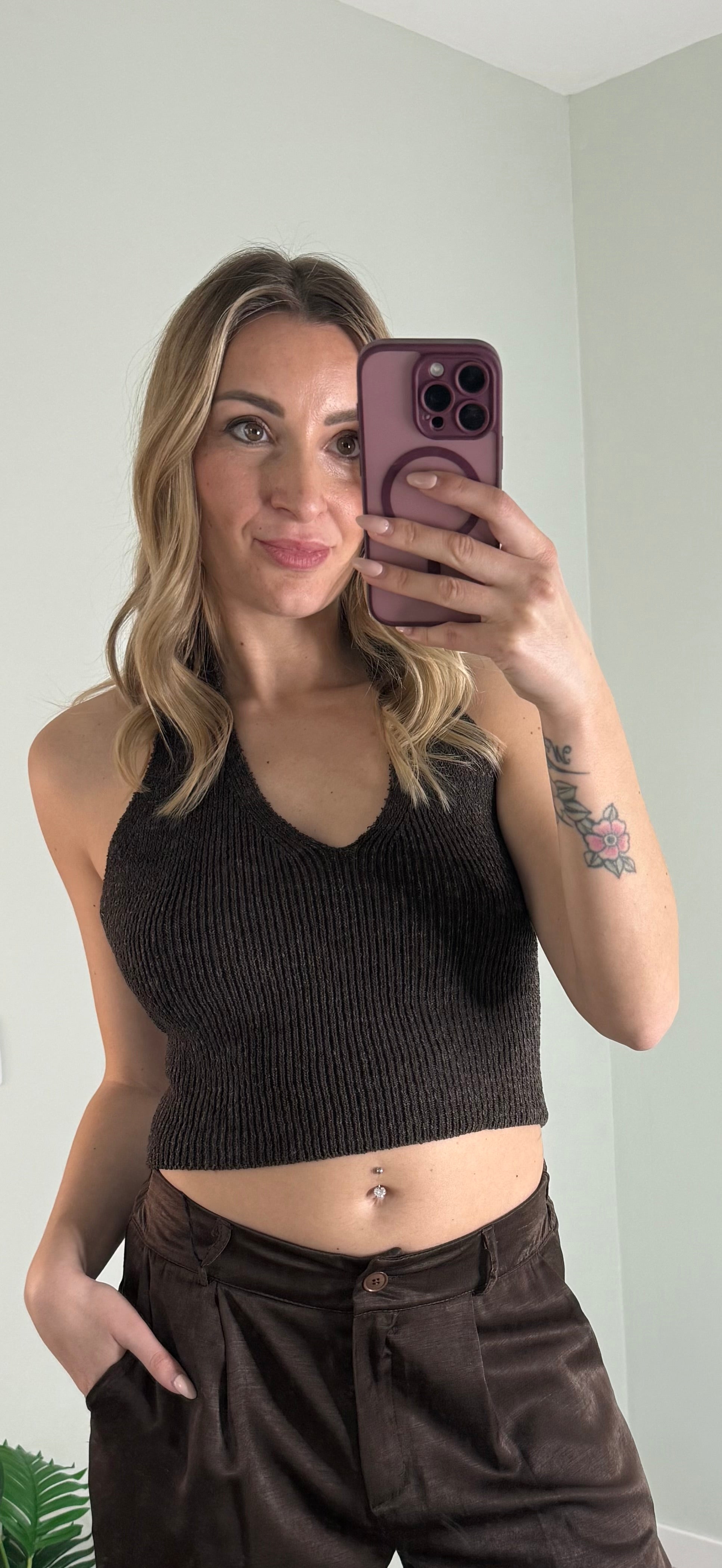 Top in maglia marrone