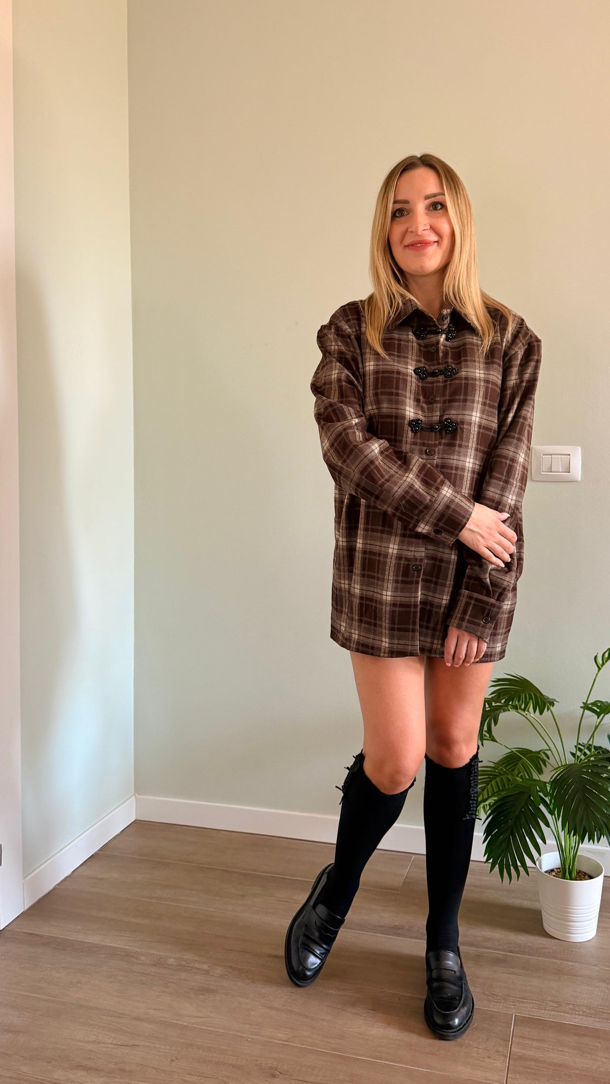 Camicia oversize tartan marrone