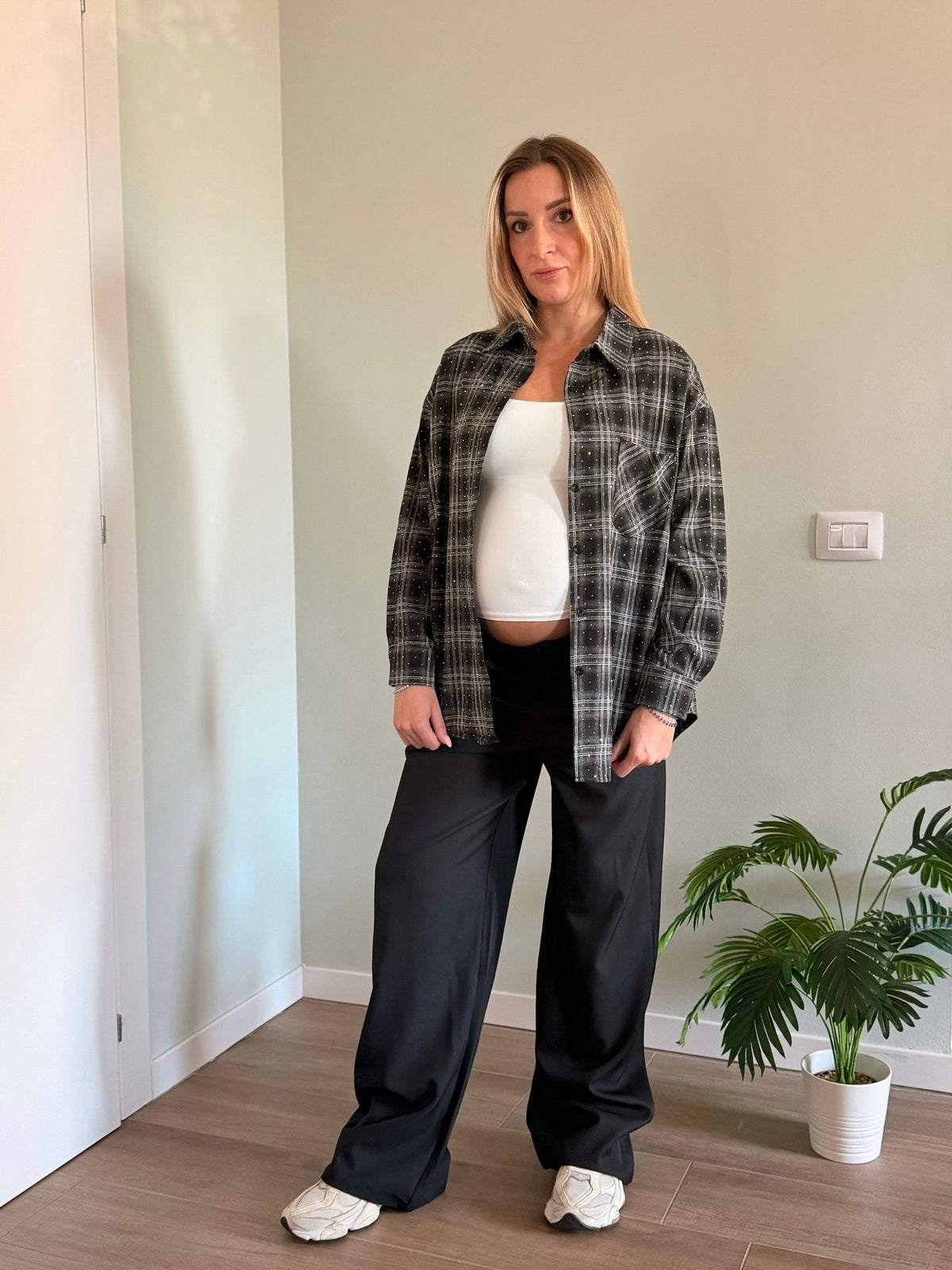Camicia tartan con brillantini nera