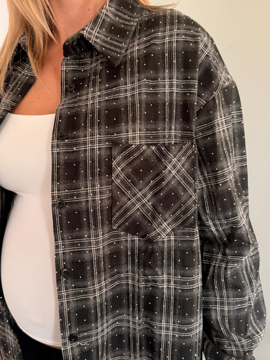 Camicia tartan con brillantini nera