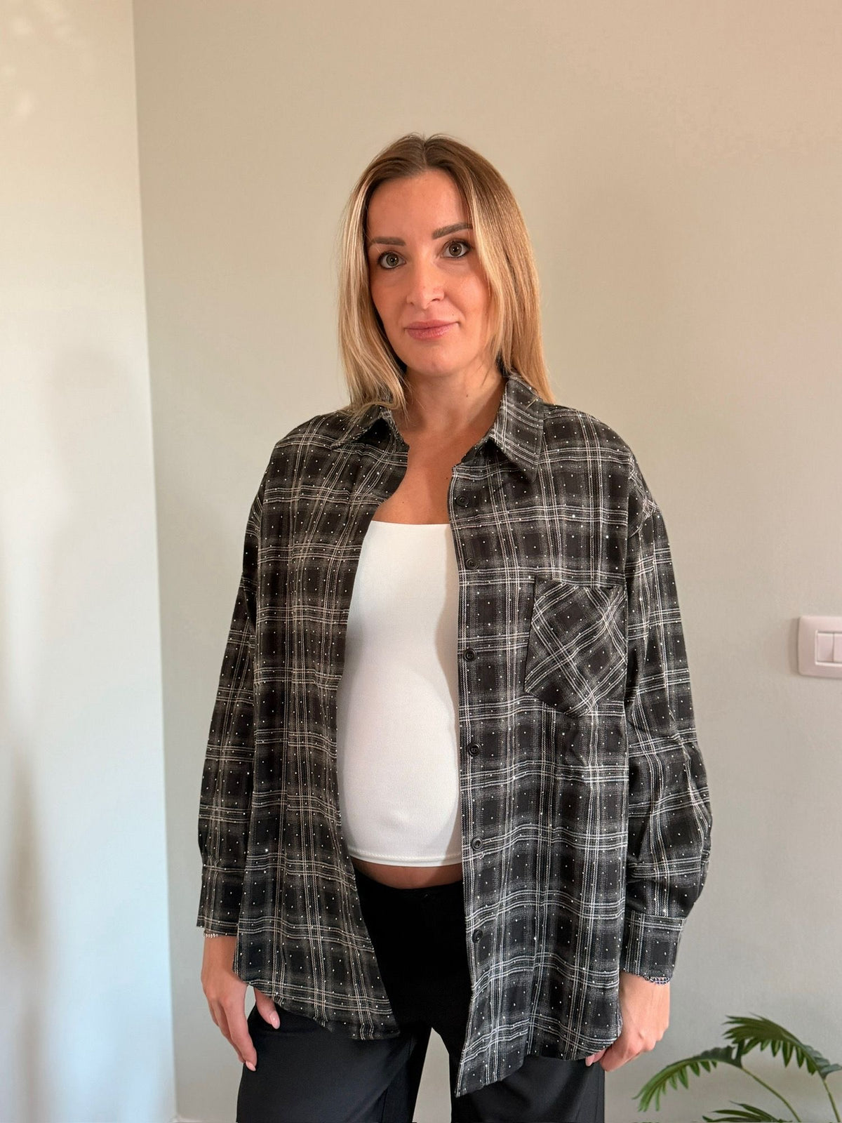 Camicia tartan con brillantini nera