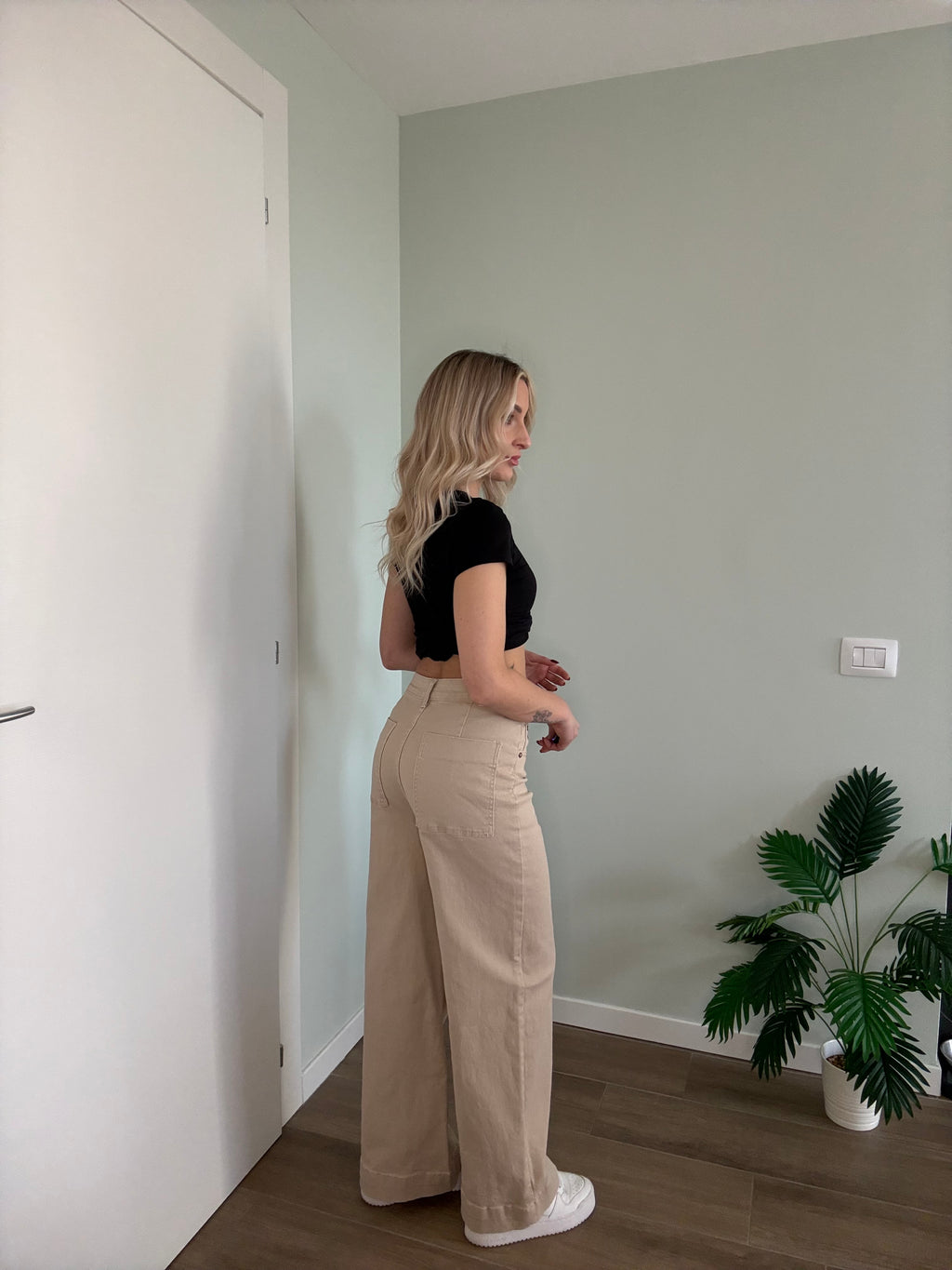 Jeans wide leg Beige