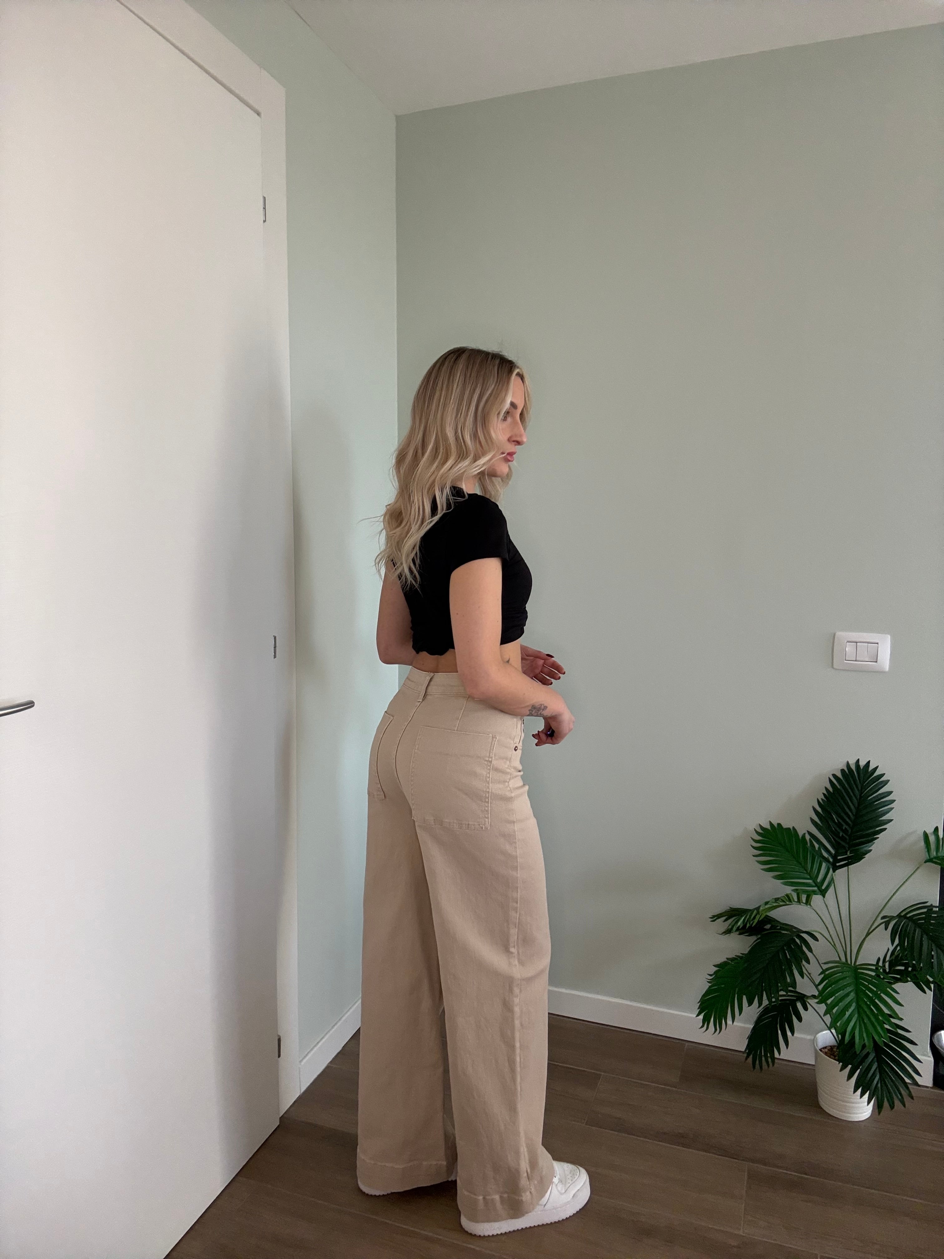 Jeans wide leg Beige