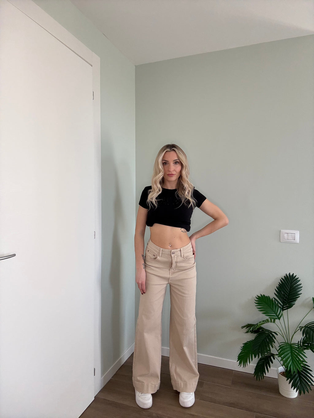 Jeans wide leg Beige