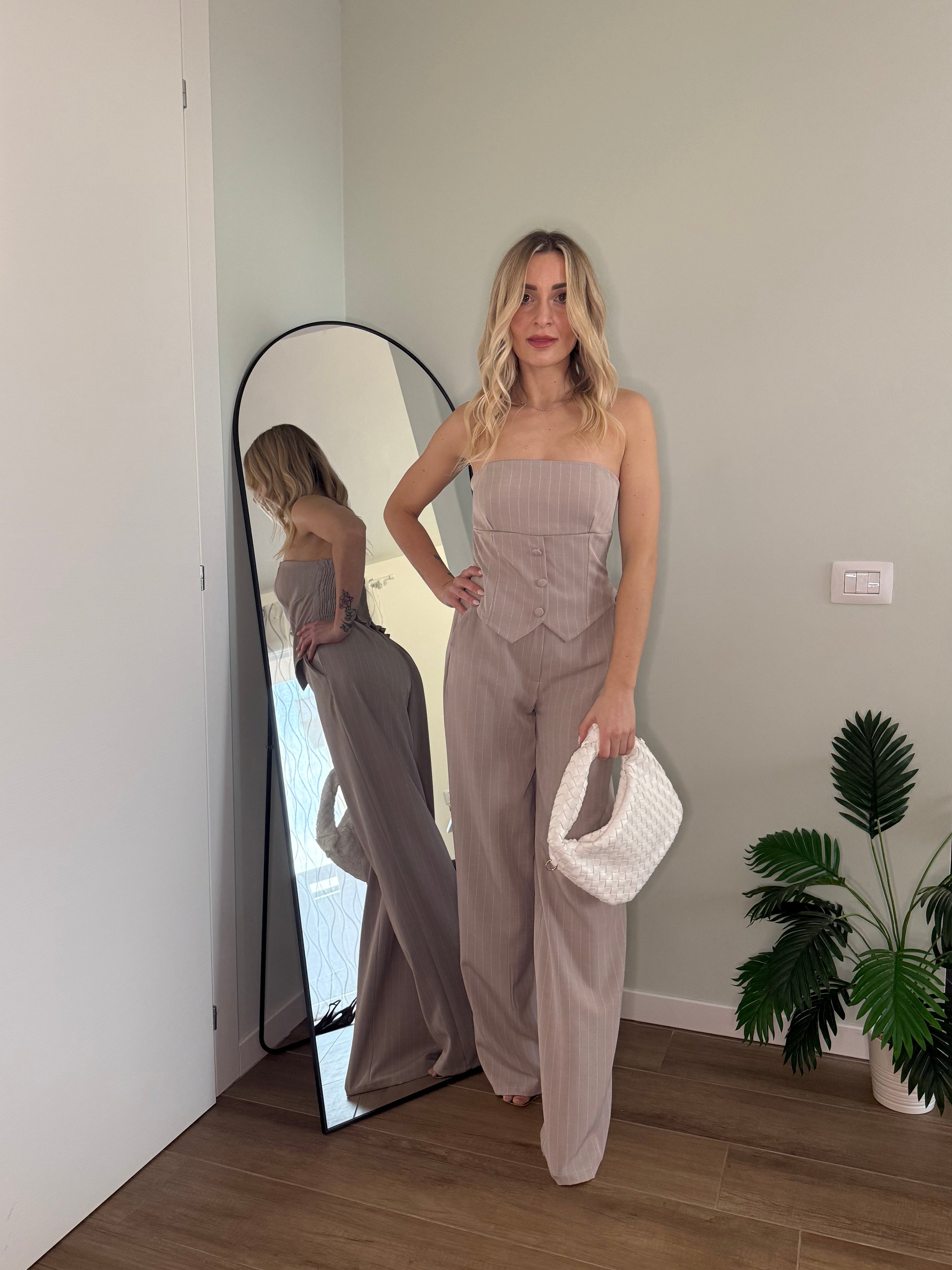 Completo gessato Tortora