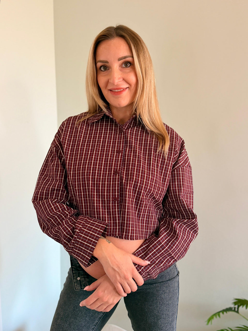 Camicia cropped bordeaux