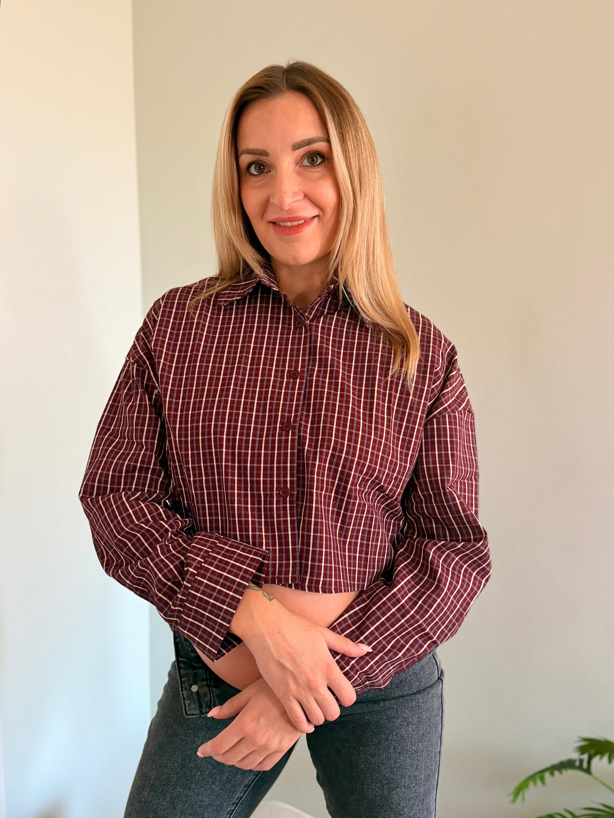 Camicia cropped bordeaux