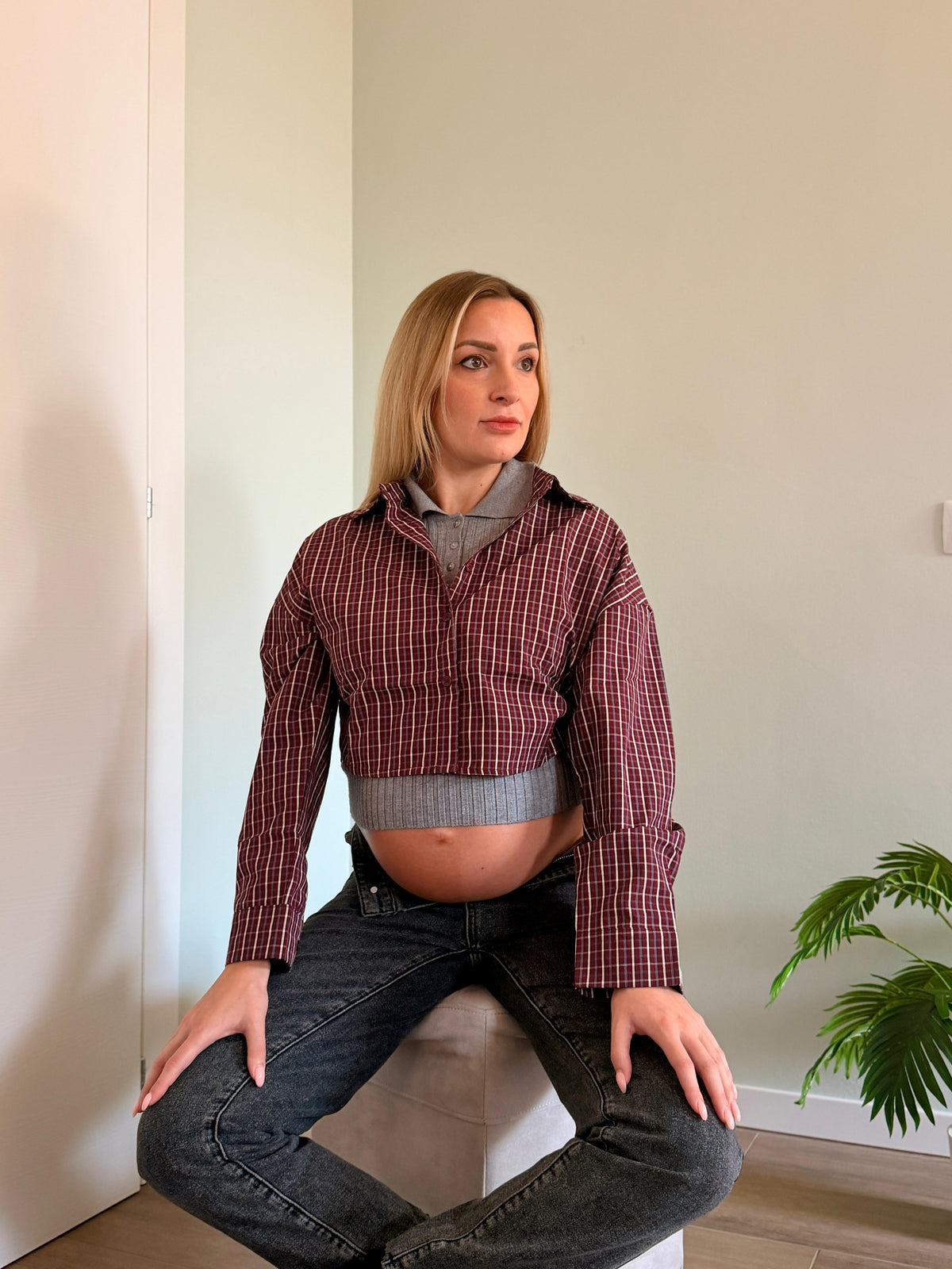 Camicia cropped bordeaux
