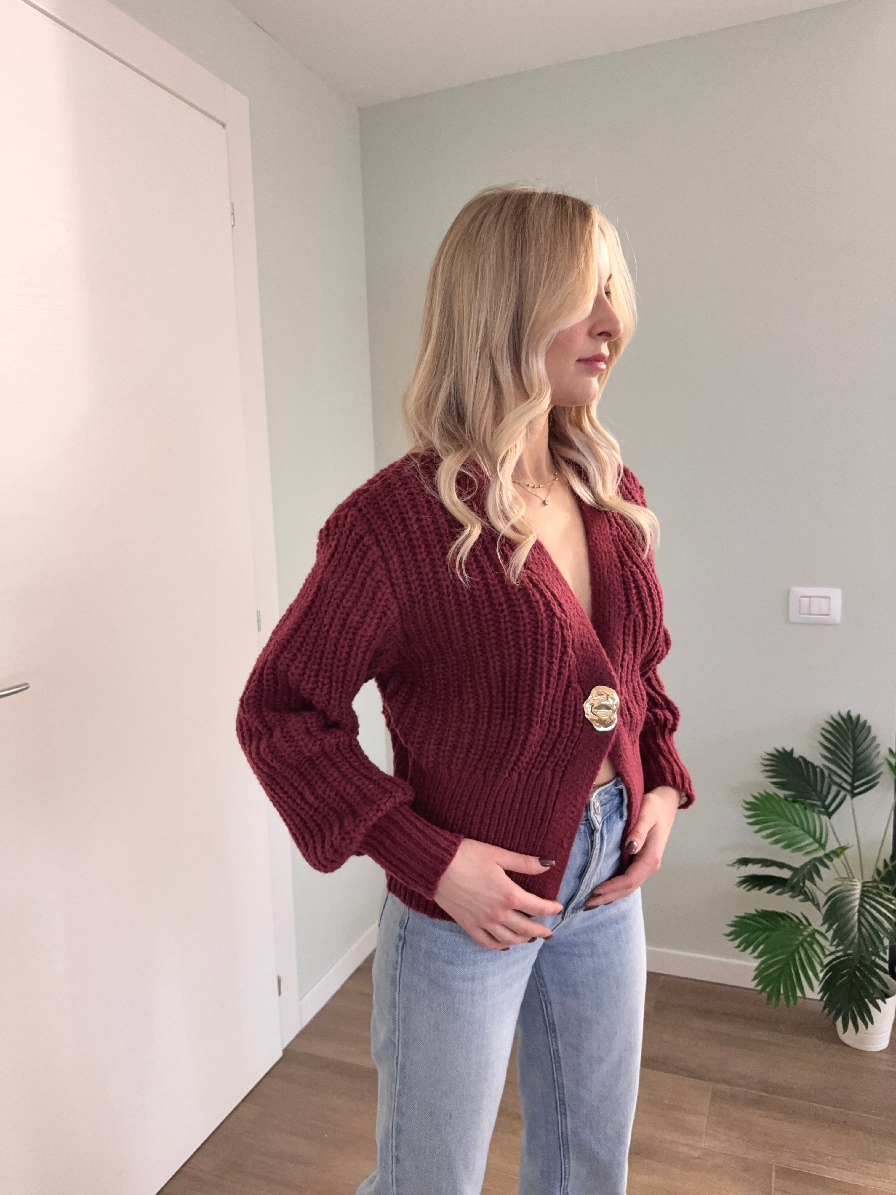 Maglione Burgundy con bottone