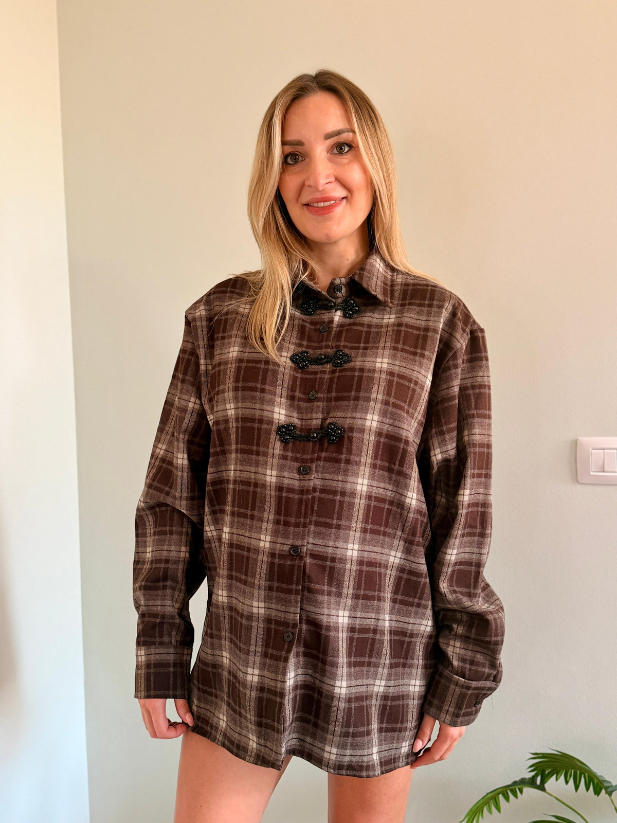 Camicia oversize tartan marrone