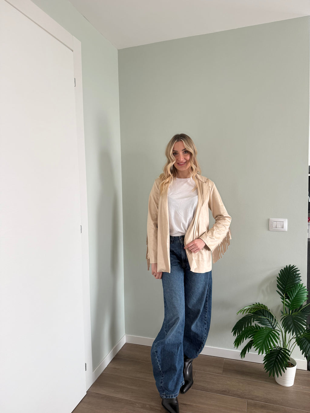 Giacca con frange Beige