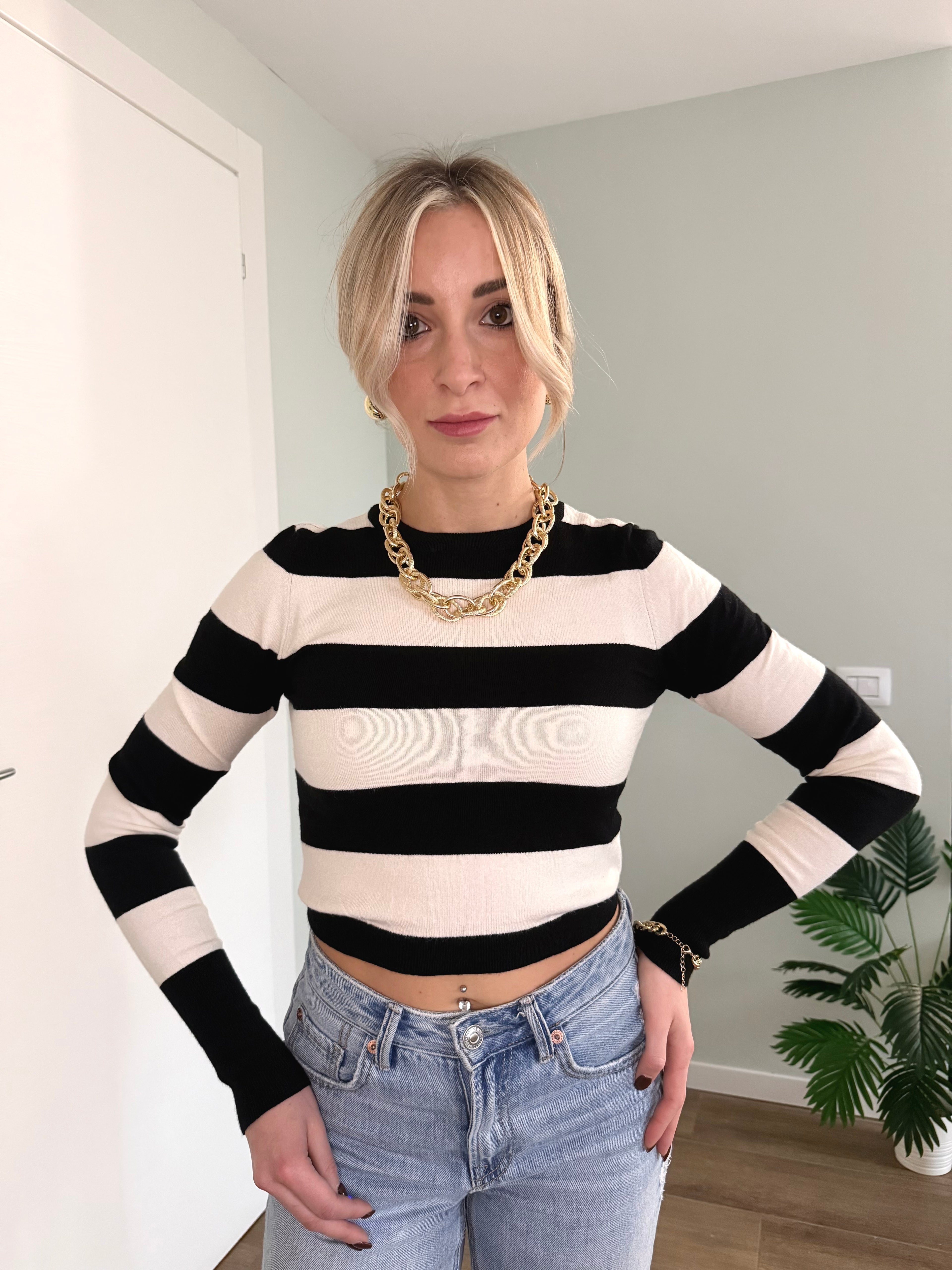 Maglia crop a righe