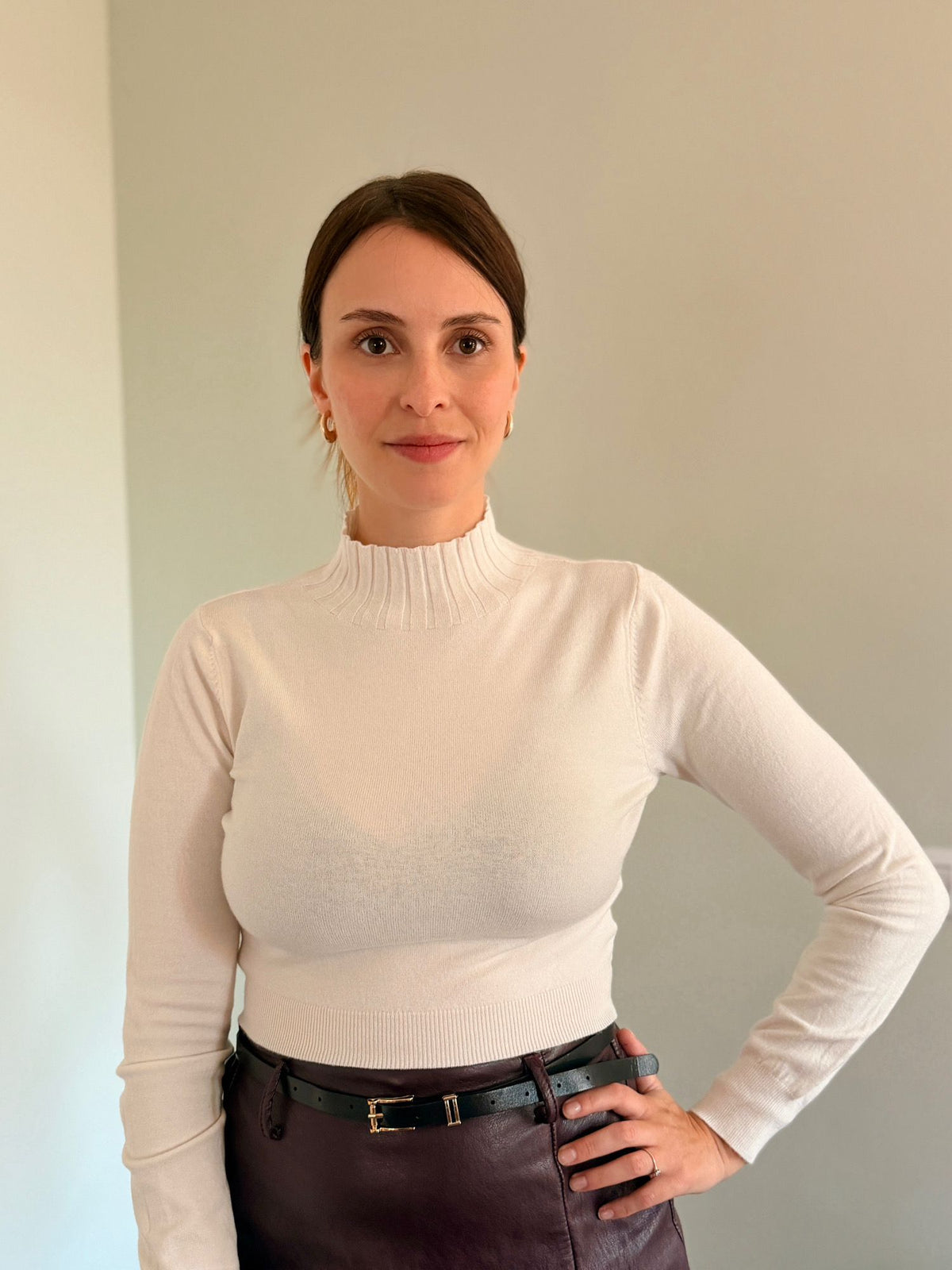 Maglia crop panna